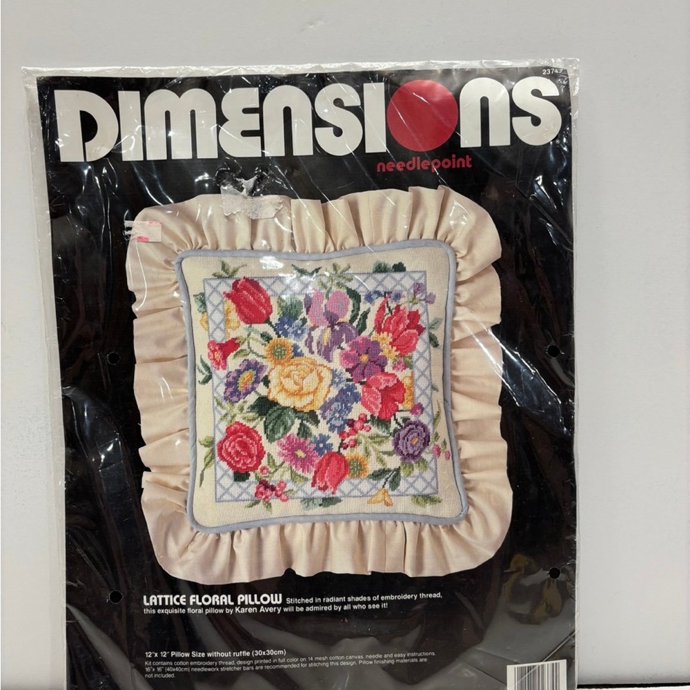 Vintage 1990 Dimensions Crewel Kit Lattice floral PILLOW Kit 2374 12 X 12 Sealed